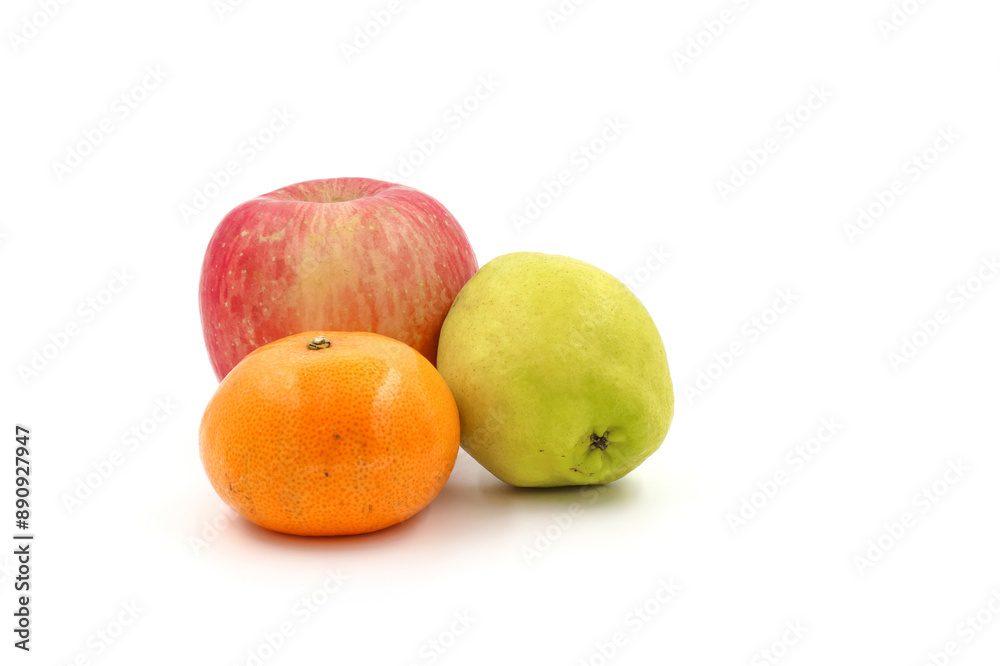 orange apple and Guava, isolated on white background orange apple and Guava, isolated on white background
