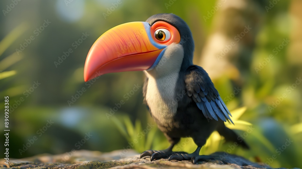 Fototapeta premium 40. A playful 3D baby toucan with a colorful beak