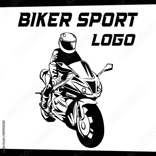 BIKER MOTO DEPORTIVA LOGO VECTOR PLANO MOTOCICLETA