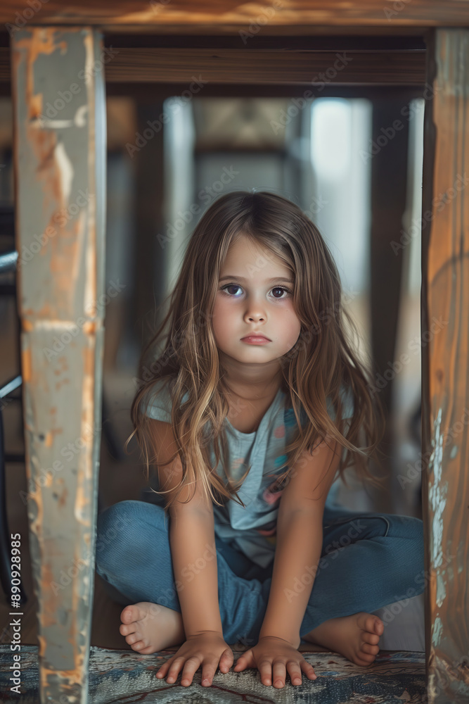 A Little Girl's Moment of Solitude Under a Table A Little Girl's Moment of Solitude Under a Table