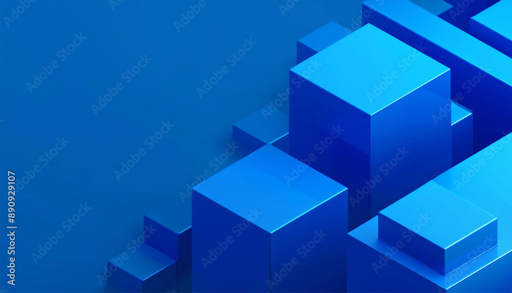Background design, abstract blue cube geometric blocks, 3d render with copysapce on left