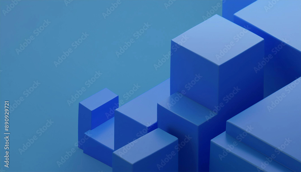 Background design, abstract blue cube geometric blocks, 3d render with copysapce on left Background design, abstract blue cube geometric blocks, 3d render with copysapce on left
