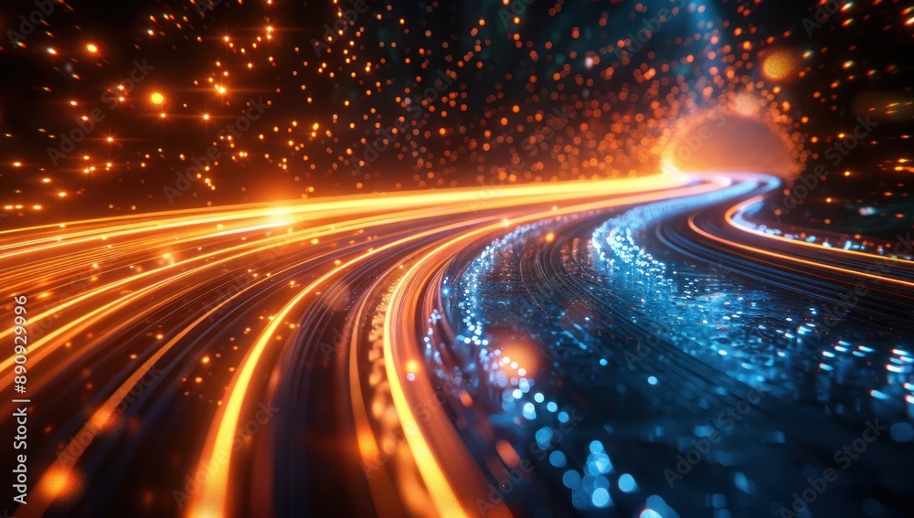 Abstract Light Trails in Orange and Blue Abstract Light Trails in Orange and Blue