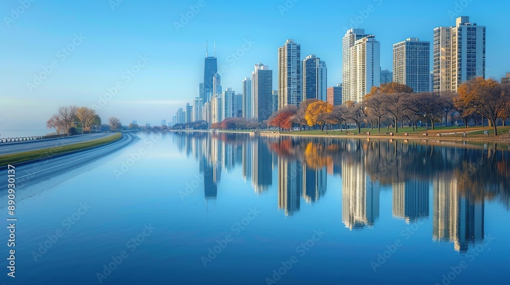 Fototapeta premium Landscape Skyline Reflected in Calm Waters