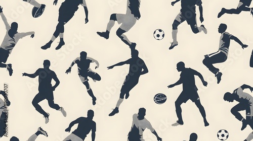 Different football silhouettes seamless background.