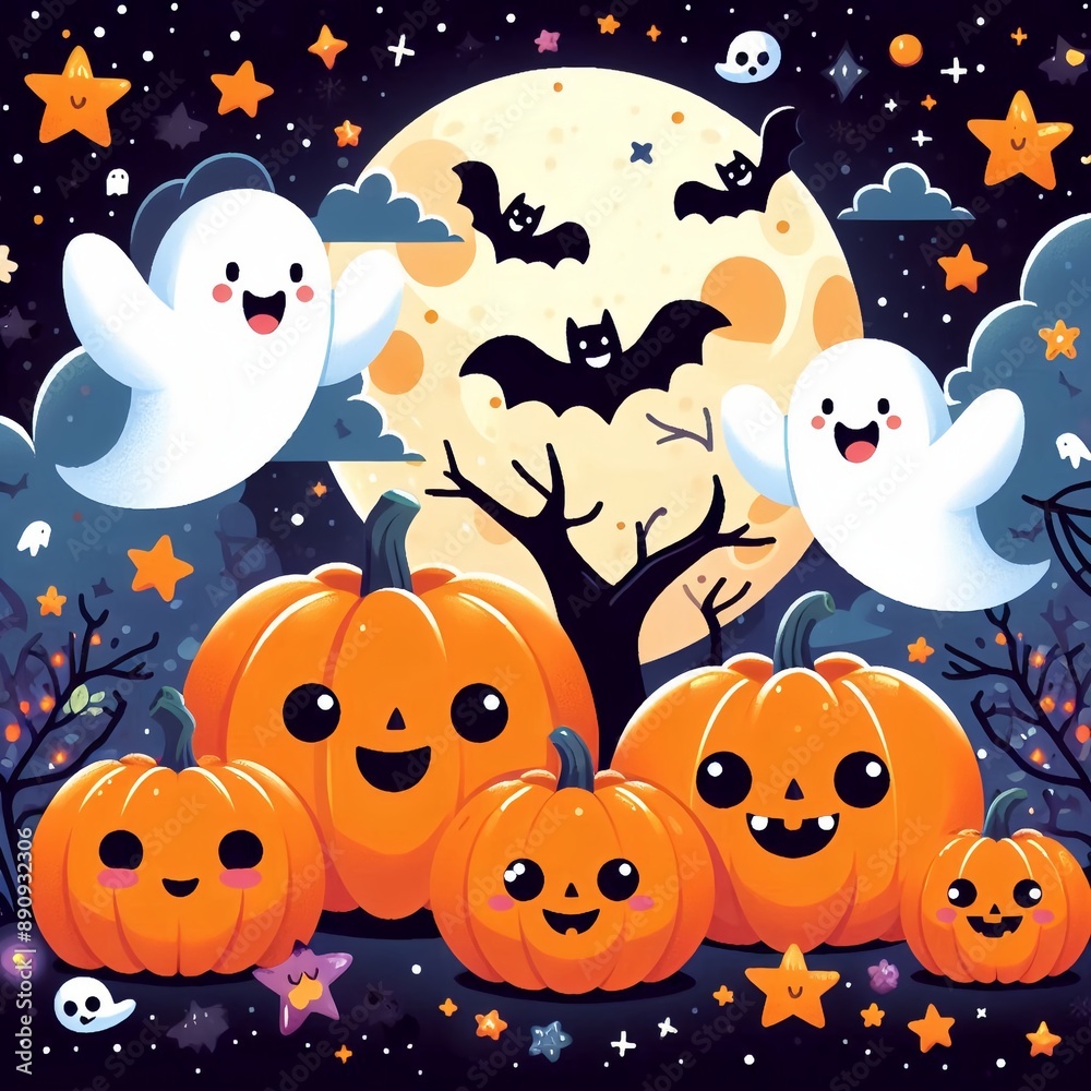 Halloween background with cute songs and bats Halloween background with cute songs and bats