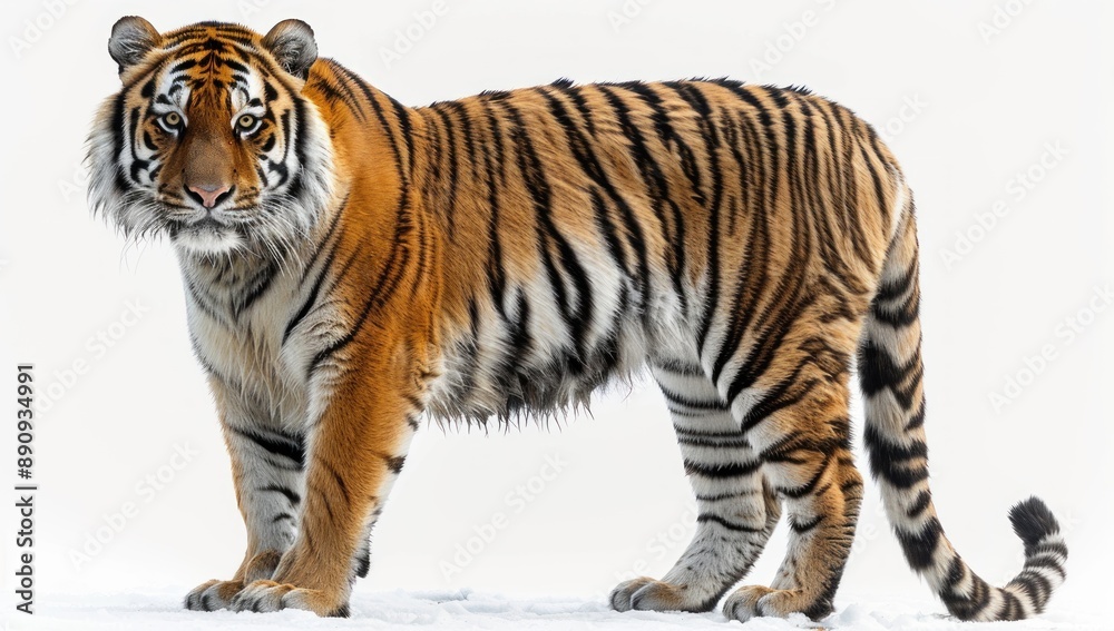 Obraz premium Striped Tiger Standing on Snow