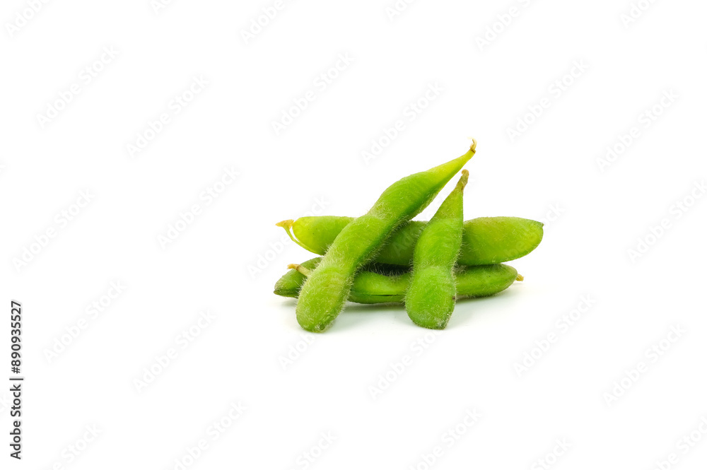 Fresh edamame soybeans and pods isolated on white background. Fresh edamame soybeans and pods isolated on white background.