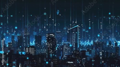 Wallpaper Mural Digital Cityscape with Neon Lights and Abstract Patterns Torontodigital.ca