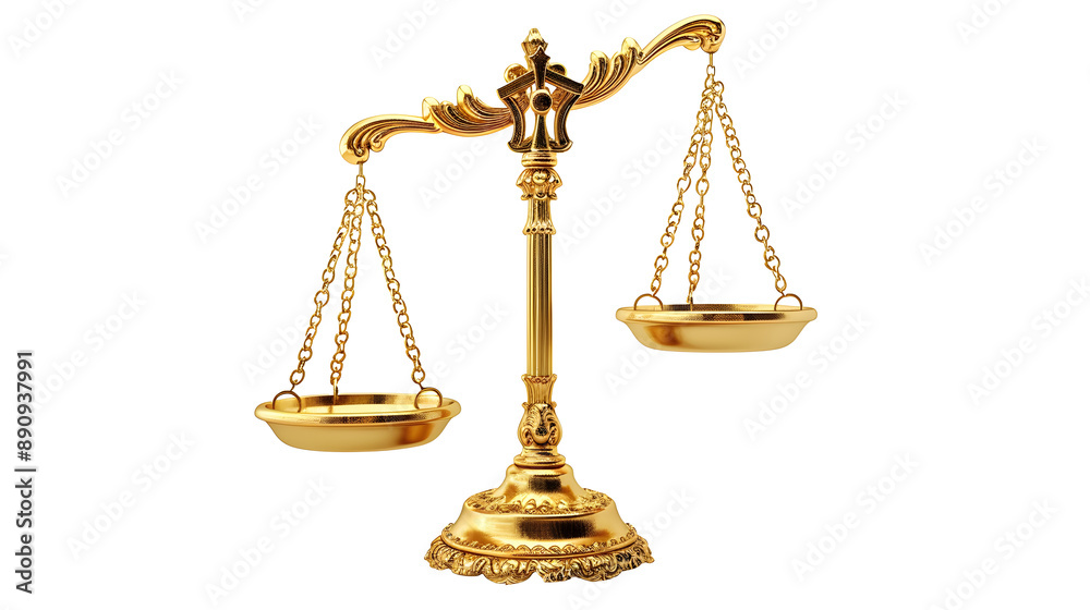 golden ornate scales of justice on transparency background PNG
