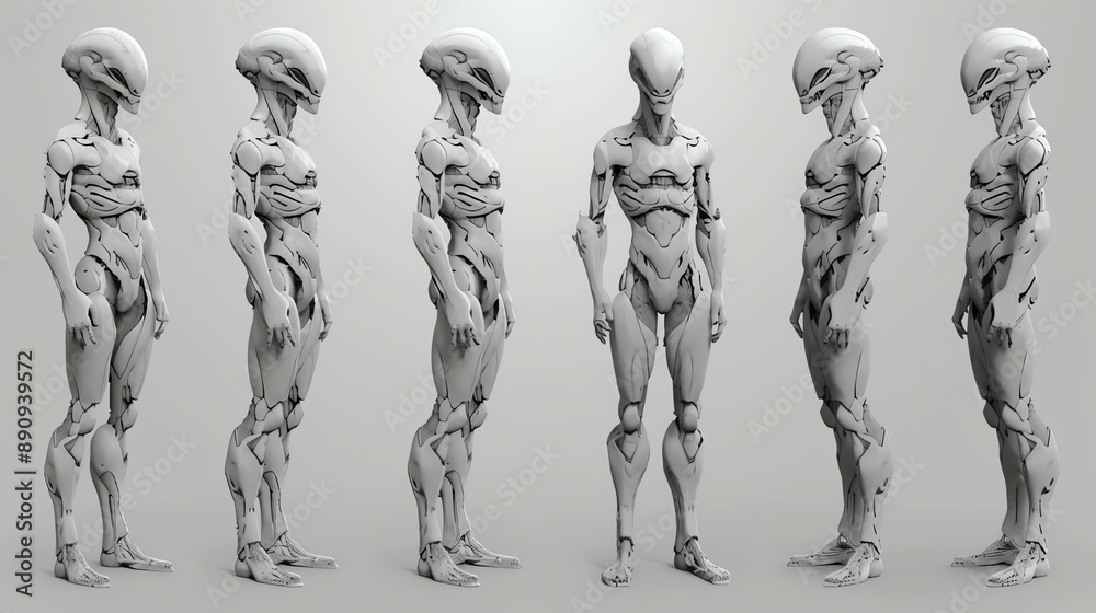 The image is of a tall, slender humanoid with pale skin and a large ...