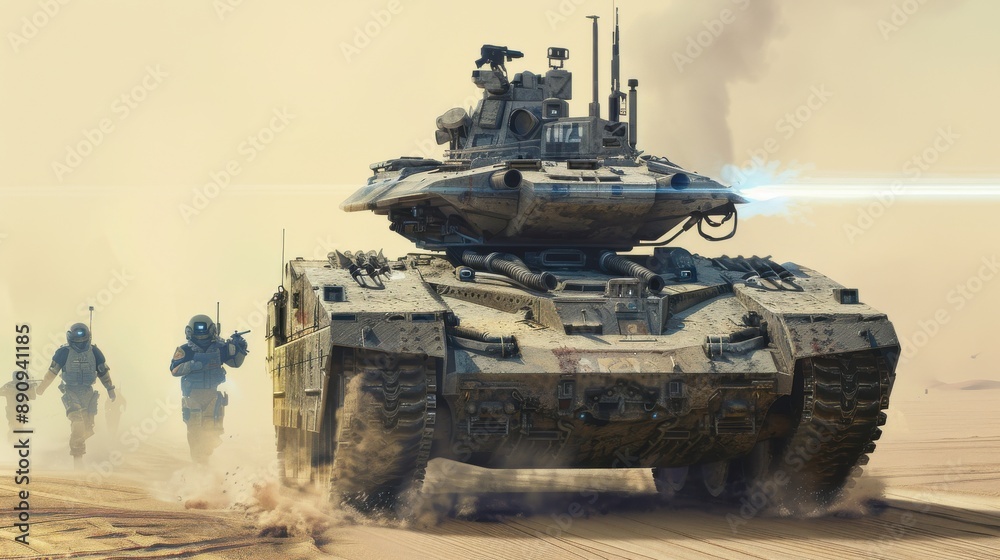 Advanced High-Tech Tank Commanding Robotic Infantry Squad on Mission in Realistic Setting Advanced High-Tech Tank Commanding Robotic Infantry Squad on Mission in Realistic Setting
