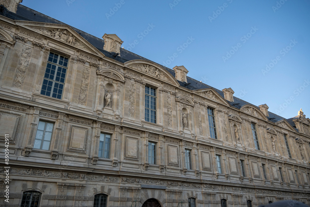 Fototapeta premium The Louvre, on the right bank of the Seine, in Paris, France's national art museum, housing important iconic works.