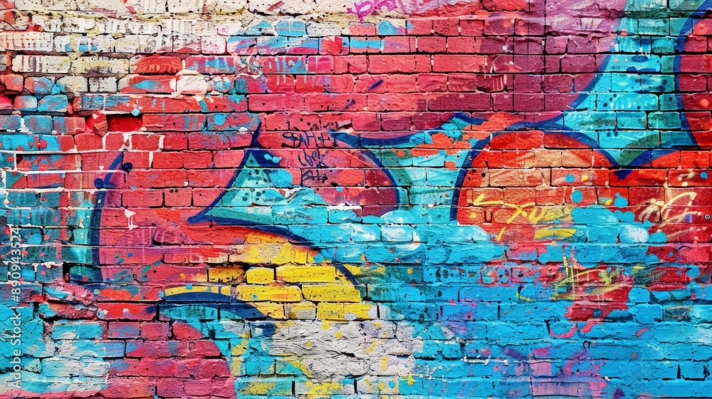 Fototapeta premium Vibrant graffiti texture on an urban brick wall