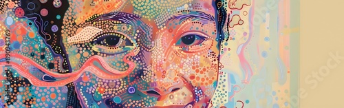 Vibrant Digital Art Portrait of Smiling Thai Girl in Eclectic Algorithmic Pattern photo