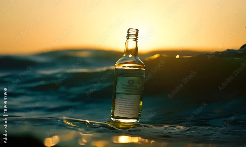 glass bottle in sea waves