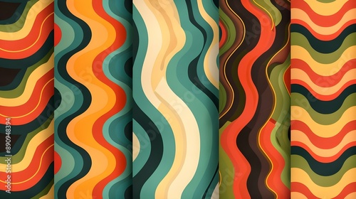 Set of vintage color backgrounds and patterns from the 1970s