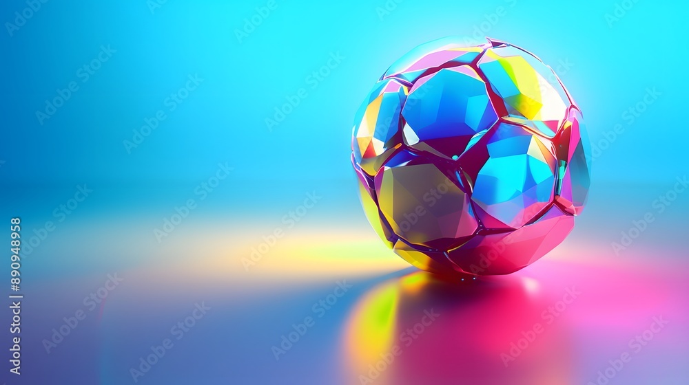 Naklejka premium Abstract glowing neon colored soccer ball over blue background. 