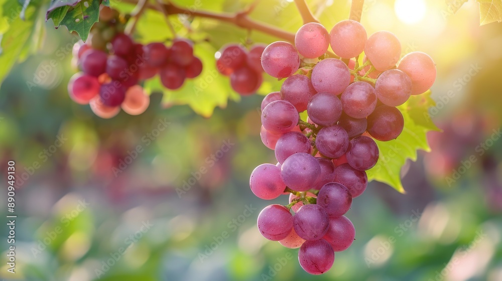 Purple Red Grapes With Green Leaves On The Vine In The Garden Fresh Fruits Background Purple Red Grapes With Green Leaves On The Vine In The Garden Fresh Fruits Background