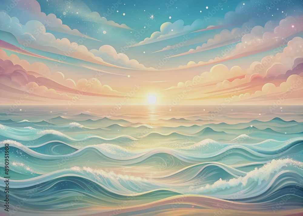 Soft, dreamy landscape features rolling waves of gentle color, wavy patterns, and abstract shapes, evoking a sense of serene wonder and ethereal beauty. Soft, dreamy landscape features rolling waves of gentle color, wavy patterns, and abstract shapes, evoking a sense of serene wonder and ethereal beauty.