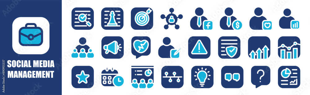 Social Media Management icon collection set. Containing design,business, marketing, management, network, online,and more. Solid vector icons collection. Social Media Management icon collection set. Containing design,business, marketing, management, network, online,and more. Solid vector icons collection.