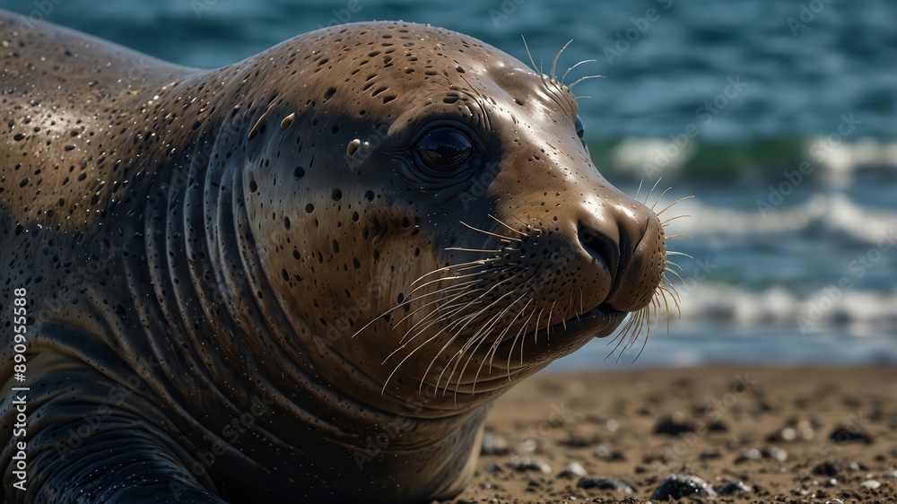 Obraz premium close-up of a Elephant Seal, cinematic, deep sea background