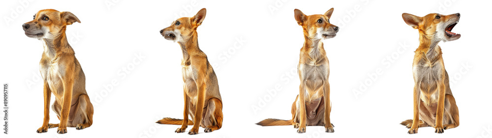 Four Brown Dogs Sitting Against White Background Four Brown Dogs Sitting Against White Background