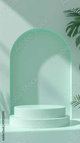 Mint Green Podium with Leafy Plants