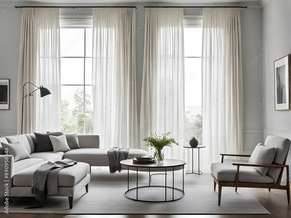 Bright modern living room with large windows Bright modern living room with large windows