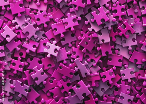 Magenta-colored puzzle pieces chaos background with a seamless loop, abstract representation of a problem, emphasizing disorganization and complexity, photographed from directly above.