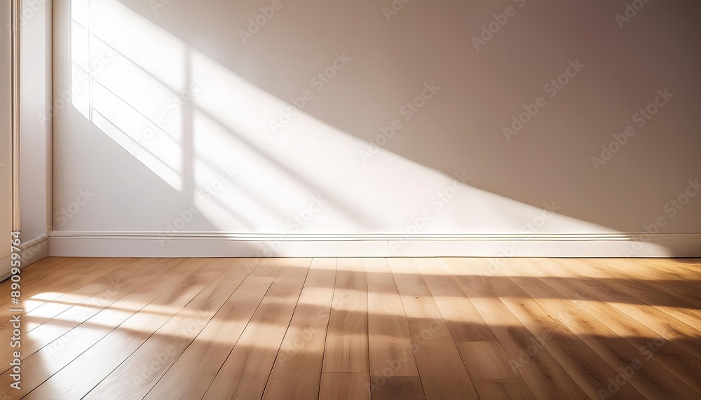 A clean white wall with a soft texture, illuminated by natural morning with wooden floor. A clean white wall with a soft texture, illuminated by natural morning with wooden floor.