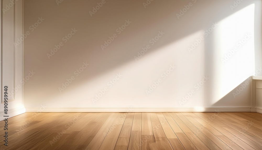 A clean white wall with a soft texture, illuminated by natural morning with wooden floor. A clean white wall with a soft texture, illuminated by natural morning with wooden floor.