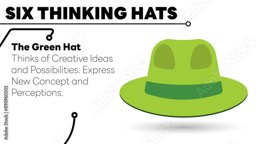 Illustration of The Green Hat. The green hat from Six Thinking Hats about creativity and new ideas. Illustration for slide presentation or web banner. Vector illustration. All in a single layer.