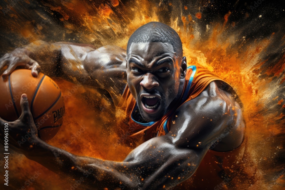 Dynamic motion: basketball in mid-air, capturing intensity, energy of sport, with players in action and ball soaring towards hoop, highlighting excitement and athleticism of the game in a vivid scene. Dynamic motion: basketball in mid-air, capturing intensity, energy of sport, with players in action and ball soaring towards hoop, highlighting excitement and athleticism of the game in a vivid scene.