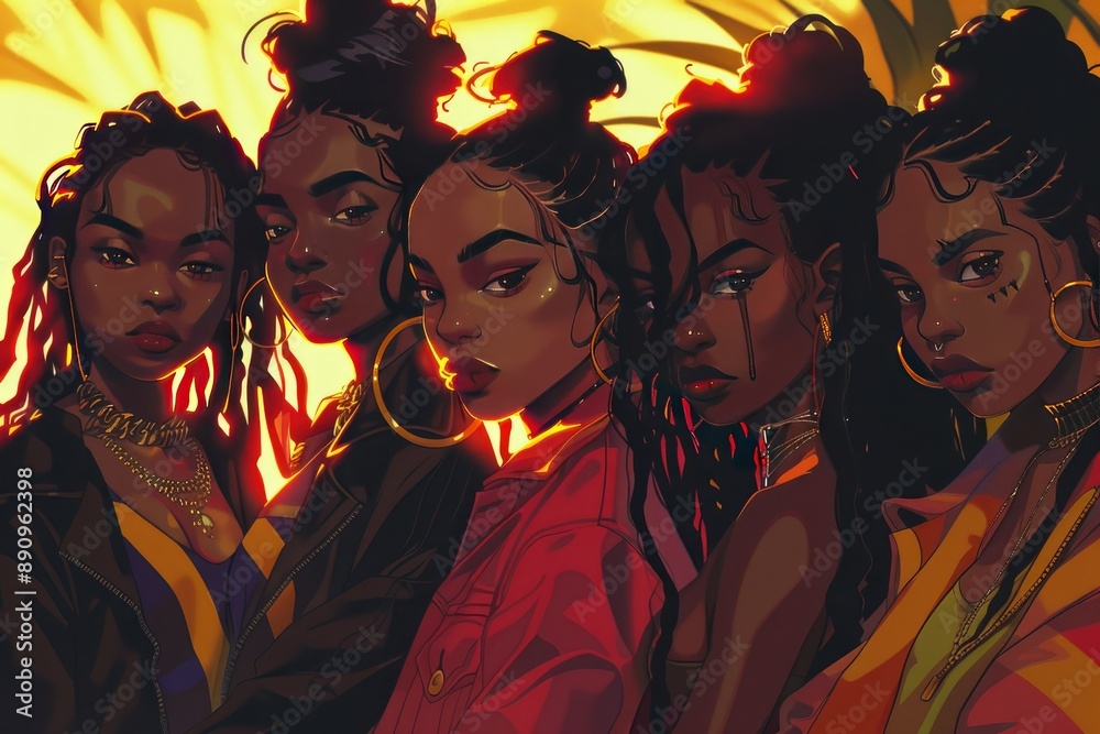 Portrait of a group of young black women together, demonstrating ...