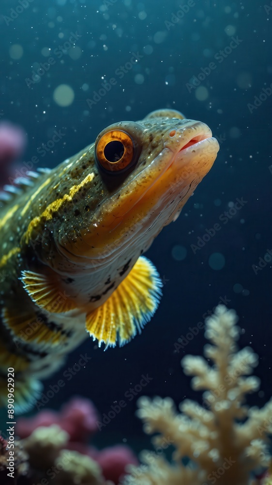 Fototapeta premium close-up of Goby, cinematic, deep sea background