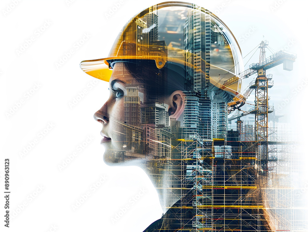young woman in a yellow construction helmet against the background of construction workshop young woman in a yellow construction helmet against the background of construction workshop