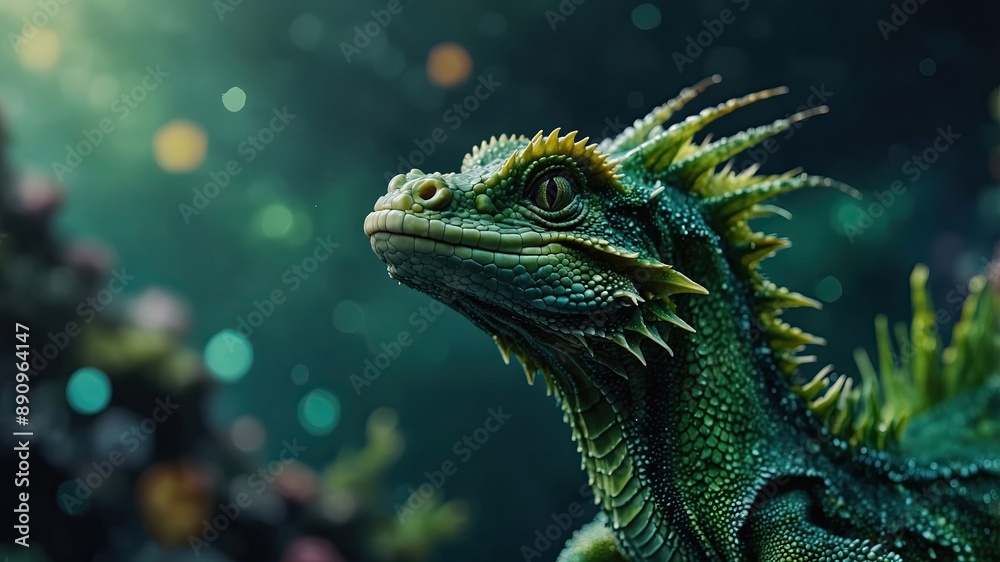 Obraz premium close-up of green sea dragon, cinematic, deep sea background