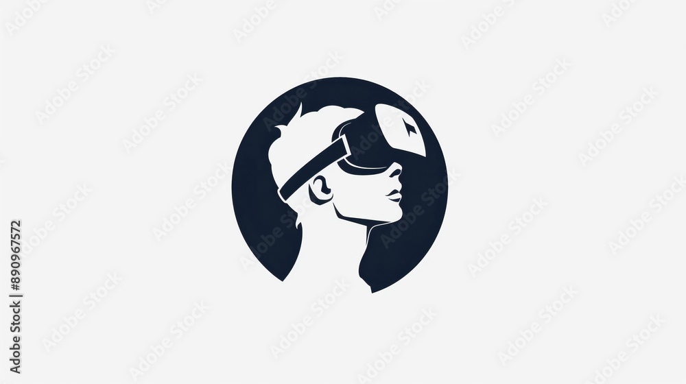 simple logo of head silhouette with vr headset in a circle simple logo of head silhouette with vr headset in a circle