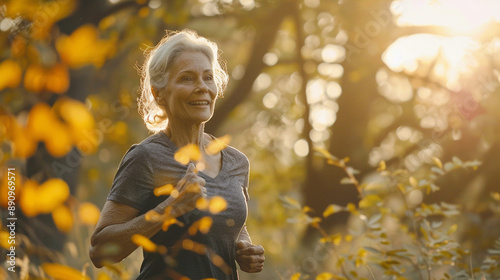 Woman running jogging in the forest or park
 photo