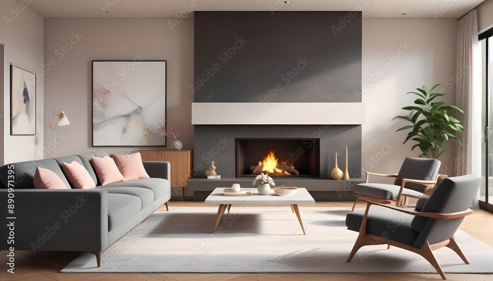 Fototapeta premium Photo interior modern design room 3d illustration