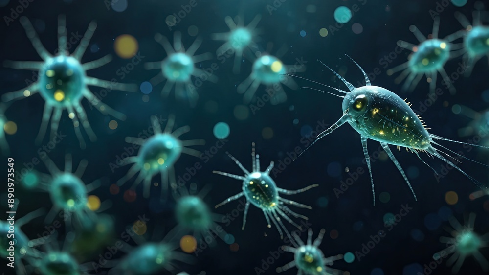 Fototapeta premium close-up of Plankton, cinematic, deep sea background