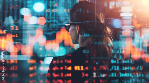 Woman Analyzing Data on Computer Screens 