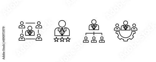 Managerial Networks,leader,business team,business connection,teamwork. Icon Concept,icon design illustration in editable outline style, isolated on white background.