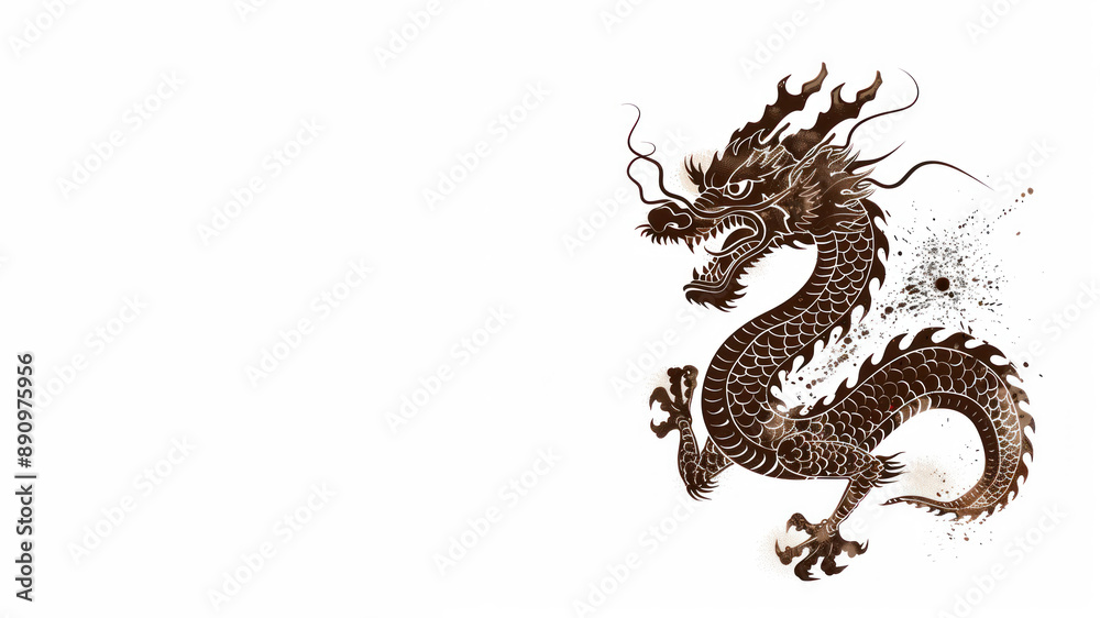 Obraz premium Brown watercolor painting of a chinese dragon for new year lunar festival