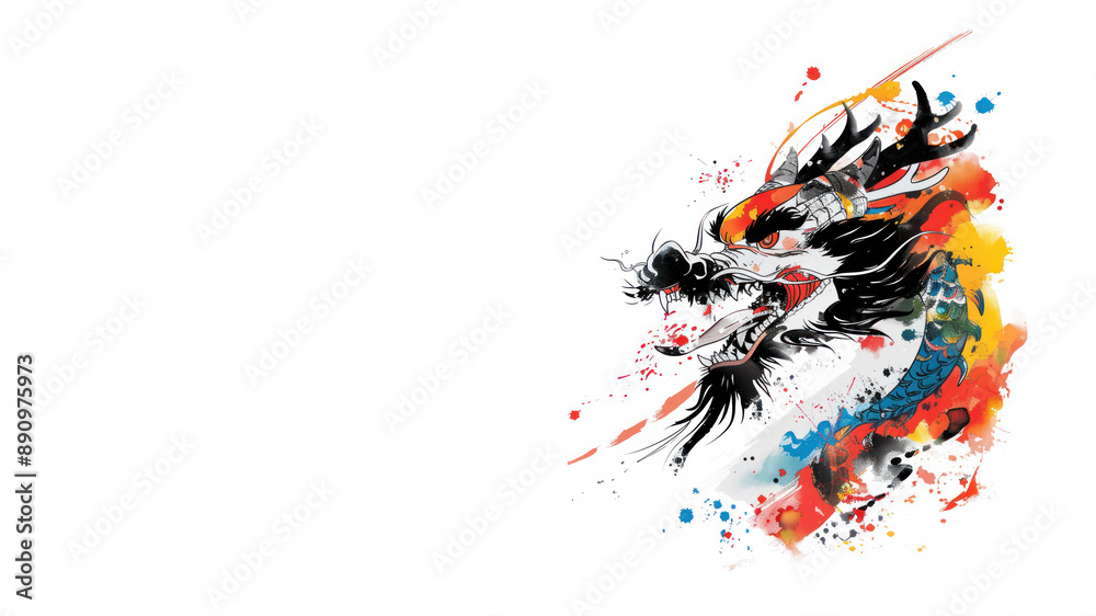 Fototapeta premium Colorful watercolor painting of a chinese dragon for new year lunar festival