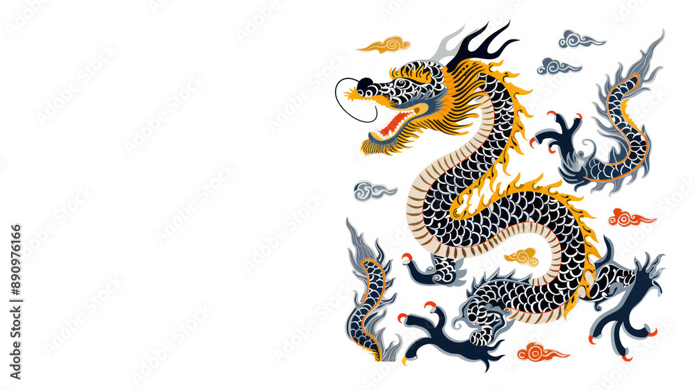 Obraz premium Yellow watercolor painting of a chinese dragon for new year lunar festival