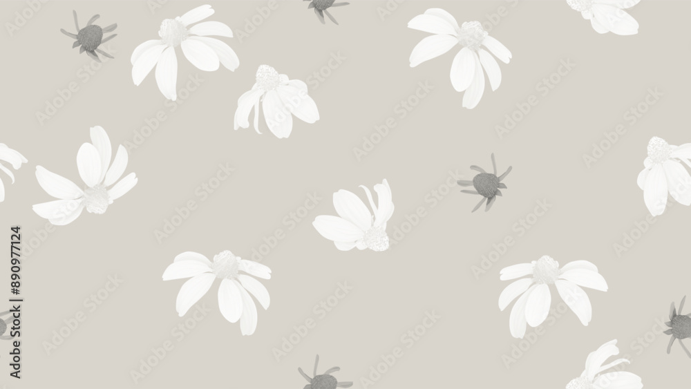 Floral seamless pattern, white Cutleaf coneflower on brown background Floral seamless pattern, white Cutleaf coneflower on brown background