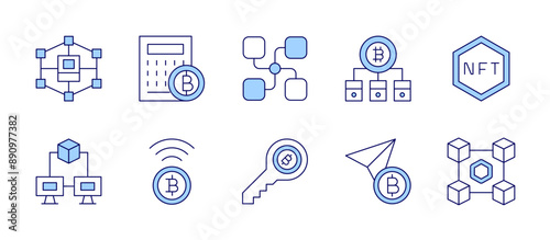 Blockchain icons. Duotone style, editable stroke, vector illustration. key, blockchain, bitcoin, nft, send.