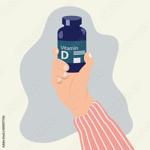 Vitamin D bottle held  by hand design vector